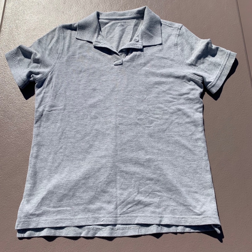 Lands’ End women’s short sleeve polo, gray, S